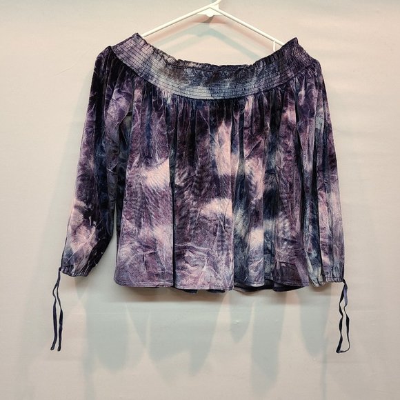 American Eagle Crop Top Off Shoulder Velour Tie Dye Shirt Womens Extra Small - Picture 1 of 9
